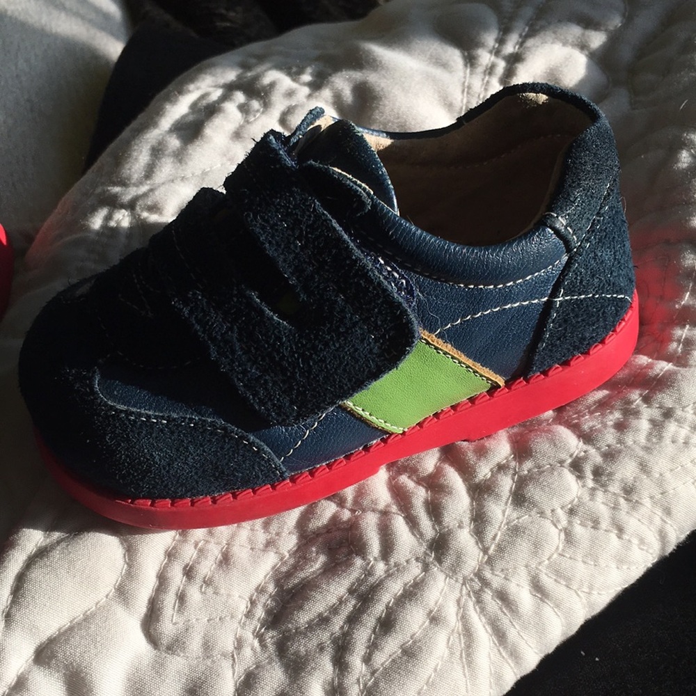 See Kai Run leather sneakers navy blue red and green